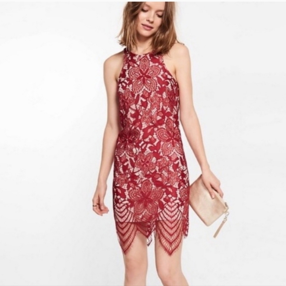 Express Red Lace Sheath Dress